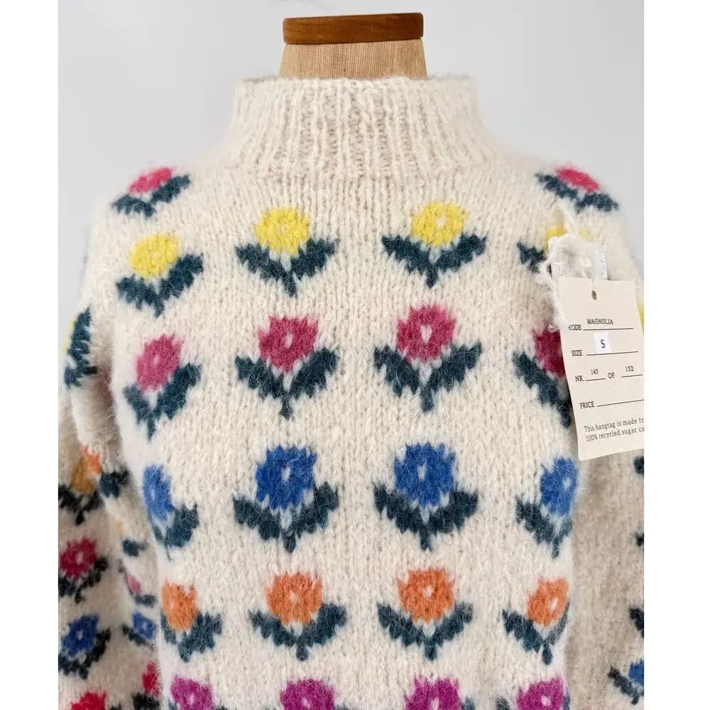 Frantic Magnolia Floral Sweater Handknit Alpaca Size Small NWT Free People